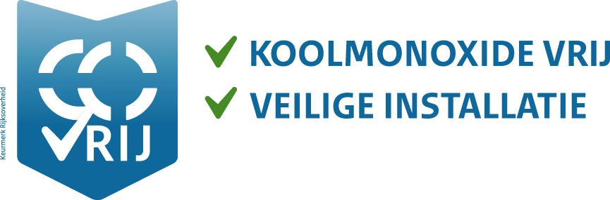 CO-vrij gecertificeerd logo voor koolmonoxidevrije en veilige installatie